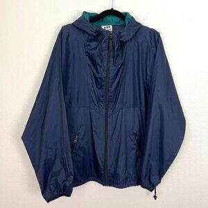 Helly Hansen Mens Medium Navy Zip Up Windbreaker Jacket Hooded *FLAW